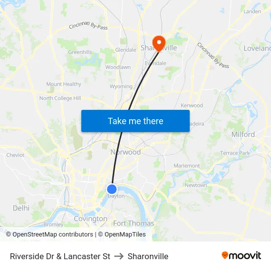 Riverside Dr & Lancaster St to Sharonville map