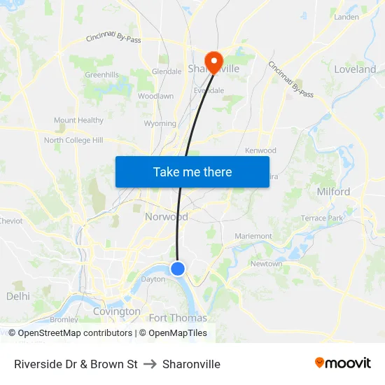 Riverside Dr & Brown St to Sharonville map