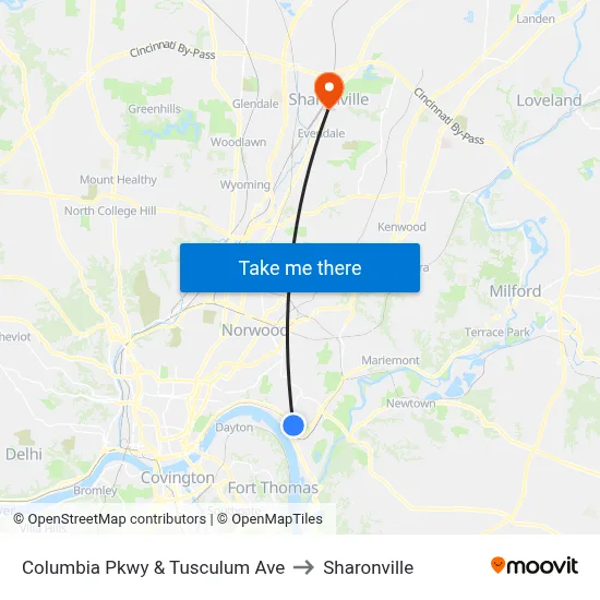 Columbia Pkwy & Tusculum Ave to Sharonville map