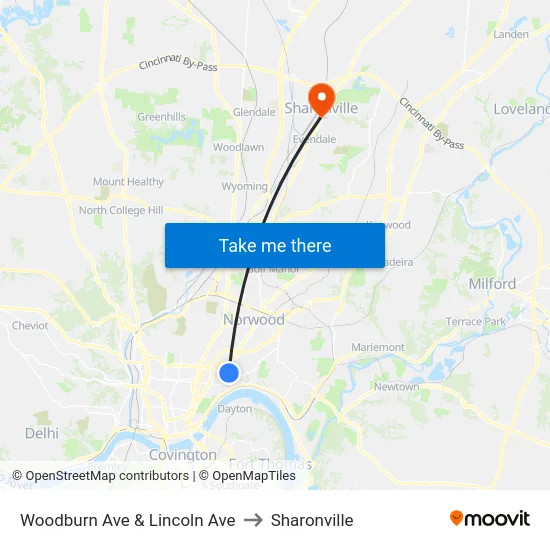 Woodburn Ave & Lincoln Ave to Sharonville map