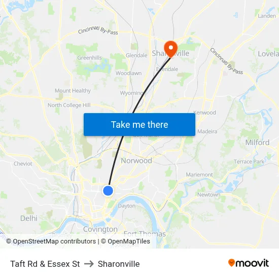 Taft Rd & Essex St to Sharonville map