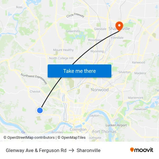 Glenway Ave & Ferguson Rd to Sharonville map