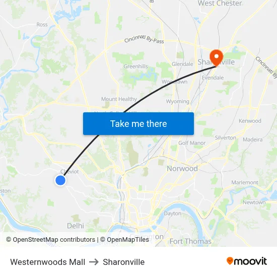 Westernwoods Mall to Sharonville map