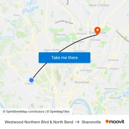 Westwood Northern Blvd & North Bend to Sharonville map