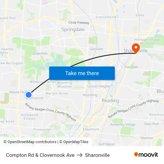Compton Rd & Clovernook Ave to Sharonville map