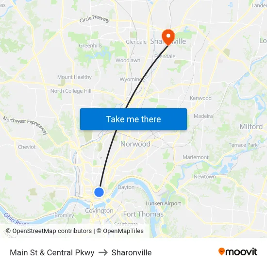 Main St & Central Pkwy to Sharonville map
