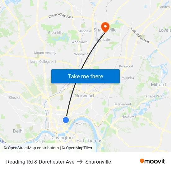 Reading Rd & Dorchester Ave to Sharonville map