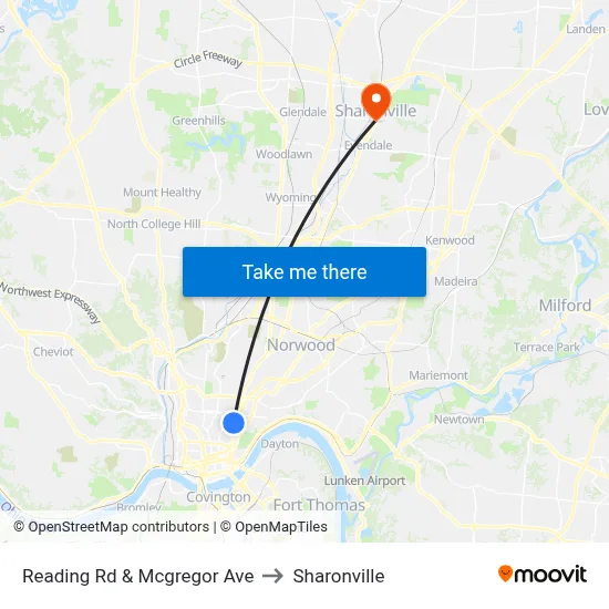 Reading Rd & Mcgregor Ave to Sharonville map