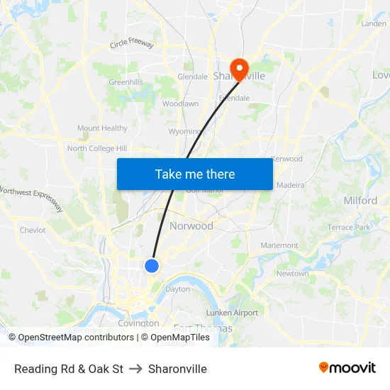 Reading Rd & Oak St to Sharonville map