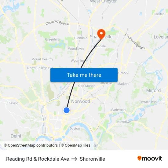Reading Rd & Rockdale Ave to Sharonville map