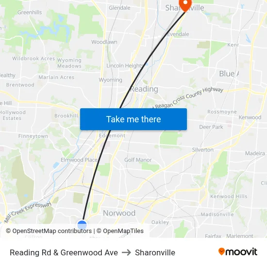 Reading Rd & Greenwood Ave to Sharonville map