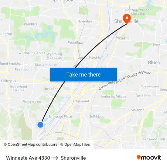 Winneste Ave 4830 to Sharonville map