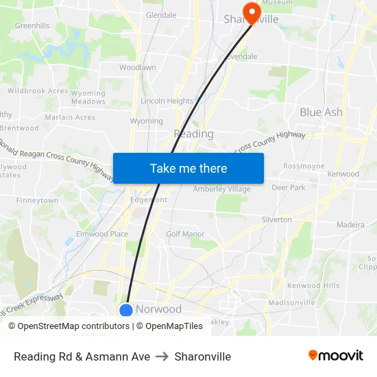 Reading Rd & Asmann Ave to Sharonville map