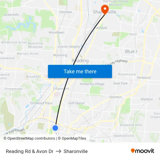Reading Rd & Avon Dr to Sharonville map