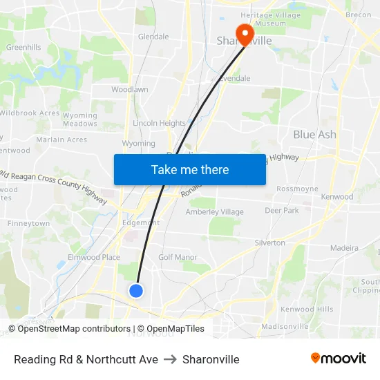 Reading Rd & Northcutt Ave to Sharonville map