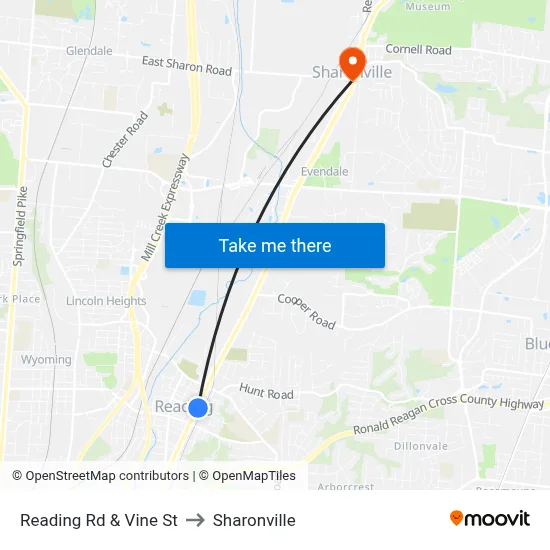 Reading Rd & Vine St to Sharonville map