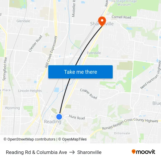 Reading Rd & Columbia Ave to Sharonville map