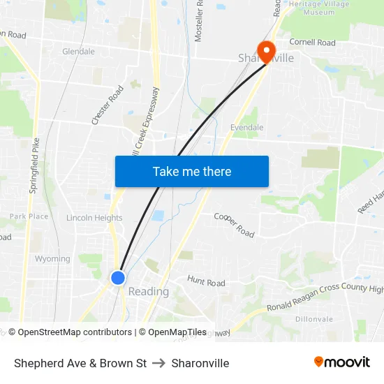 Shepherd Ave & Brown St to Sharonville map
