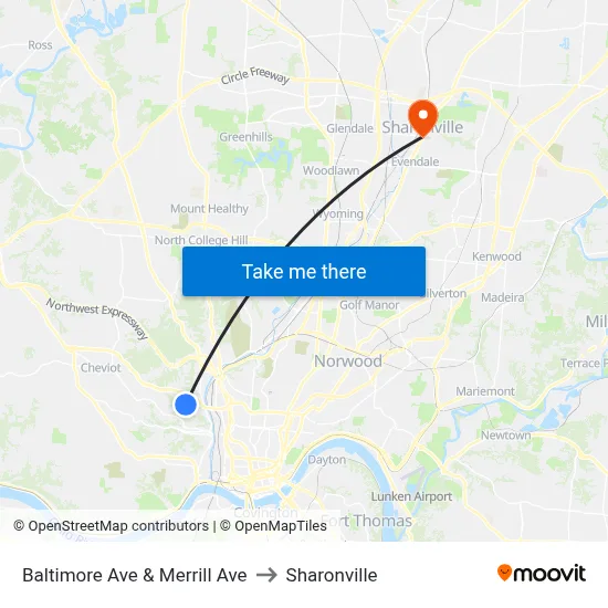 Baltimore Ave & Merrill Ave to Sharonville map