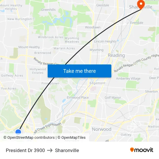 President Dr 3900 to Sharonville map