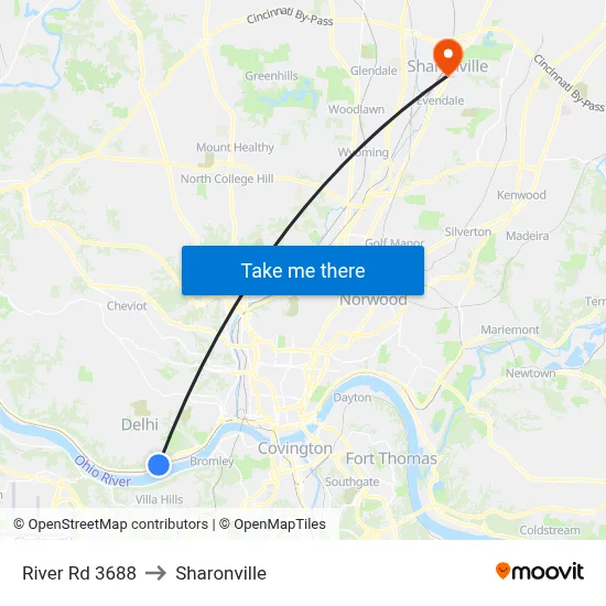 River Rd 3688 to Sharonville map
