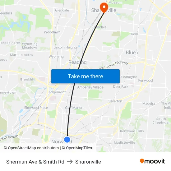 Sherman Ave & Smith Rd to Sharonville map