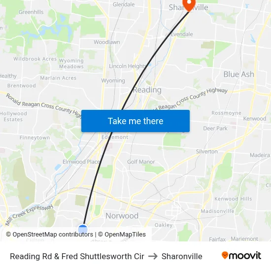 Reading Rd & Fred Shuttlesworth Cir to Sharonville map