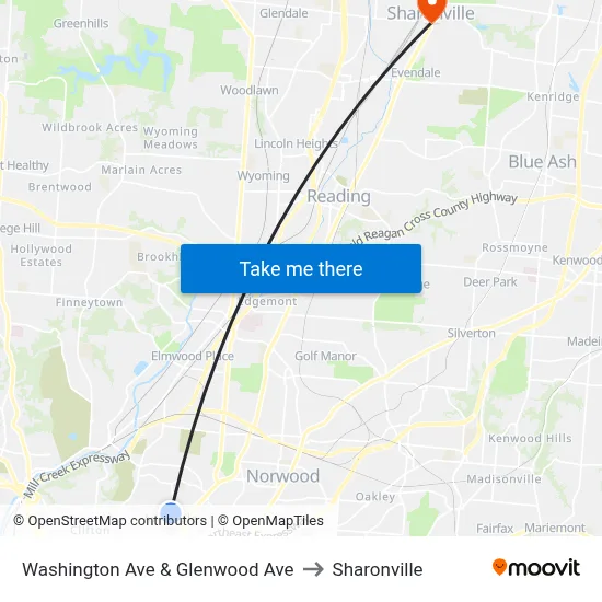 Washington Ave & Glenwood Ave to Sharonville map