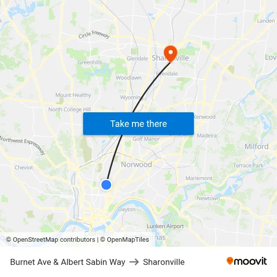 Burnet Ave & Albert Sabin Way to Sharonville map