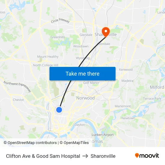 Clifton Ave & Good Sam Hospital to Sharonville map