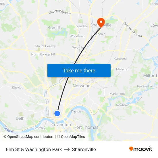 Elm St & Washington Park to Sharonville map