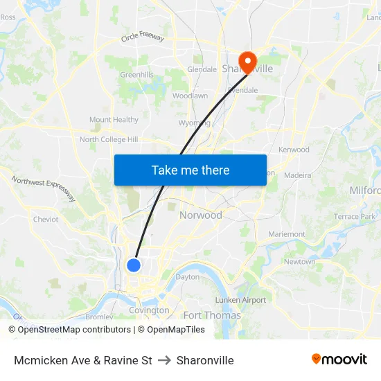 Mcmicken Ave & Ravine St to Sharonville map