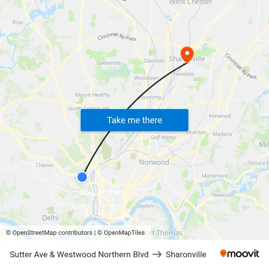 Sutter Ave & Westwood Northern Blvd to Sharonville map