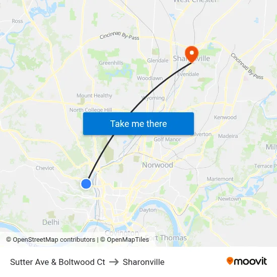 Sutter Ave & Boltwood Ct to Sharonville map