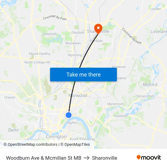 Woodburn Ave & Mcmillan St MB to Sharonville map