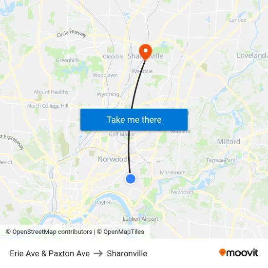 Erie Ave & Paxton Ave to Sharonville map