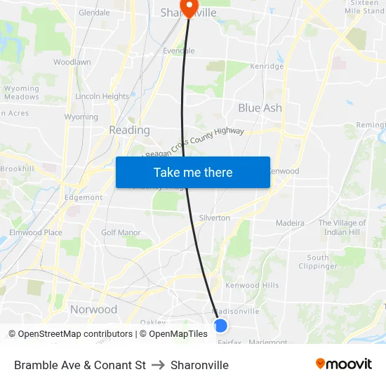 Bramble Ave & Conant St to Sharonville map