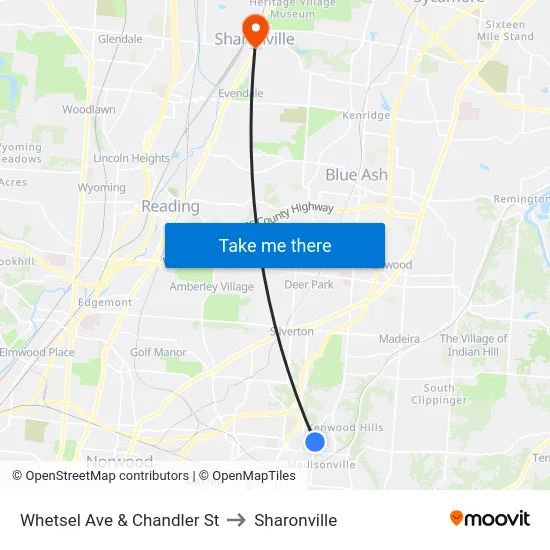 Whetsel Ave & Chandler St to Sharonville map