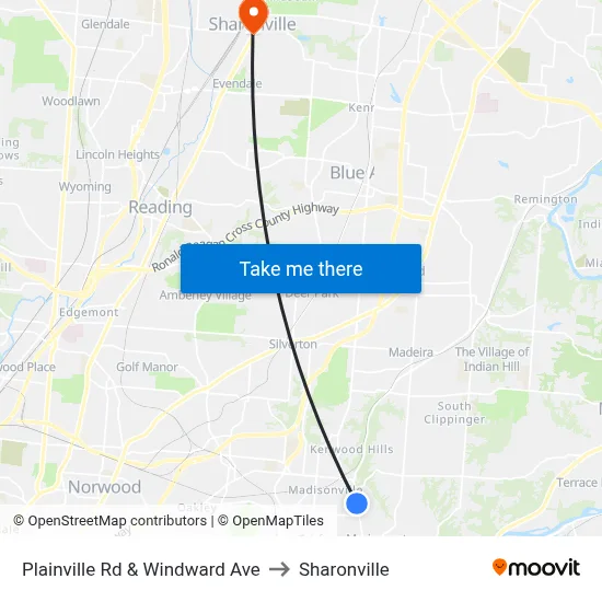 Plainville Rd & Windward Ave to Sharonville map