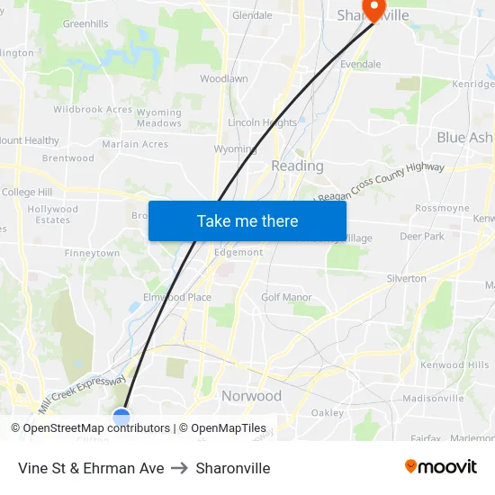 Vine St & Ehrman Ave to Sharonville map