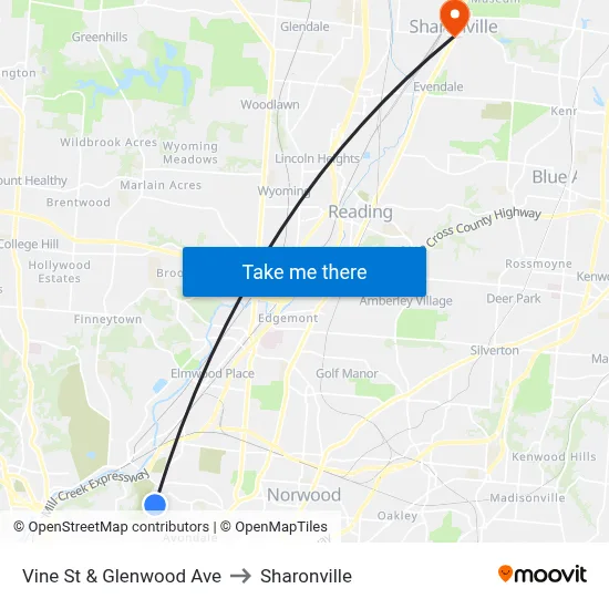 Vine St & Glenwood Ave to Sharonville map