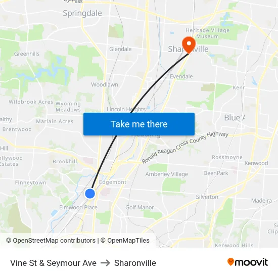 Vine St & Seymour Ave to Sharonville map