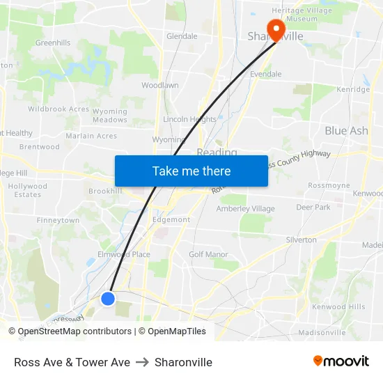 Ross Ave & Tower Ave to Sharonville map