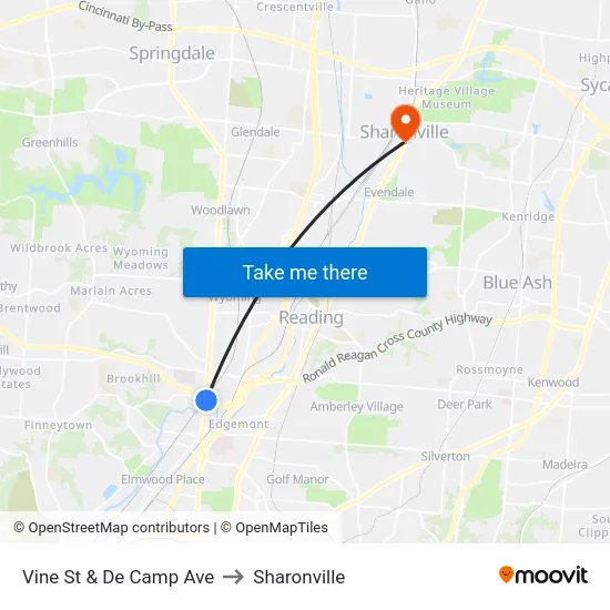 Vine St & De Camp Ave to Sharonville map