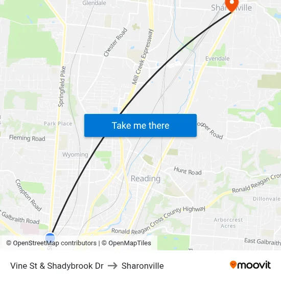 Vine St & Shadybrook Dr to Sharonville map