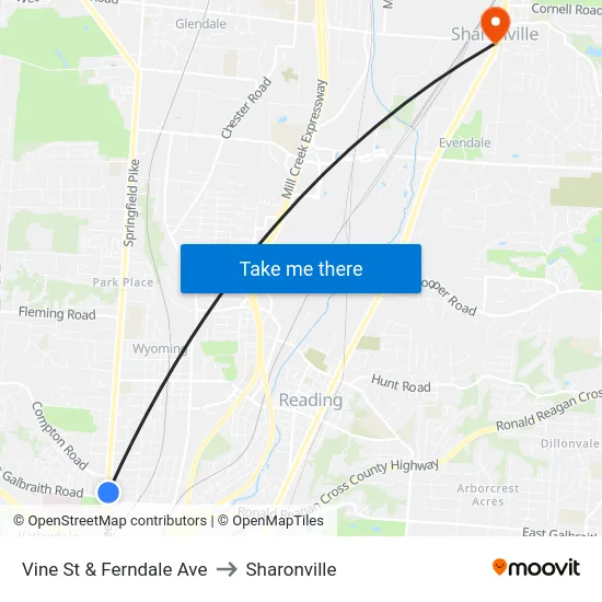 Vine St & Ferndale Ave to Sharonville map