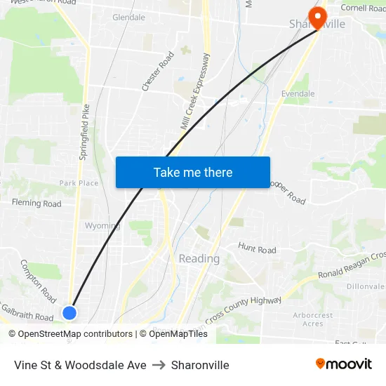 Vine St & Woodsdale Ave to Sharonville map