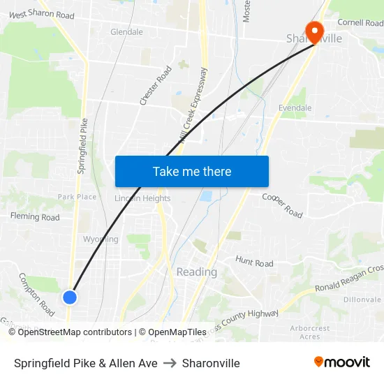 Springfield Pike & Allen Ave to Sharonville map