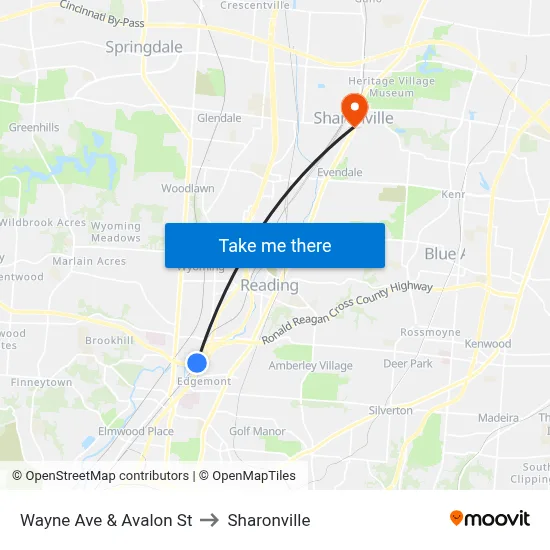 Wayne Ave & Avalon St to Sharonville map