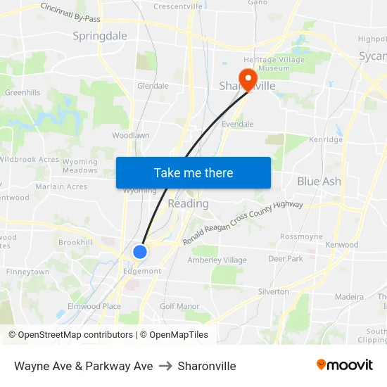 Wayne Ave & Parkway Ave to Sharonville map